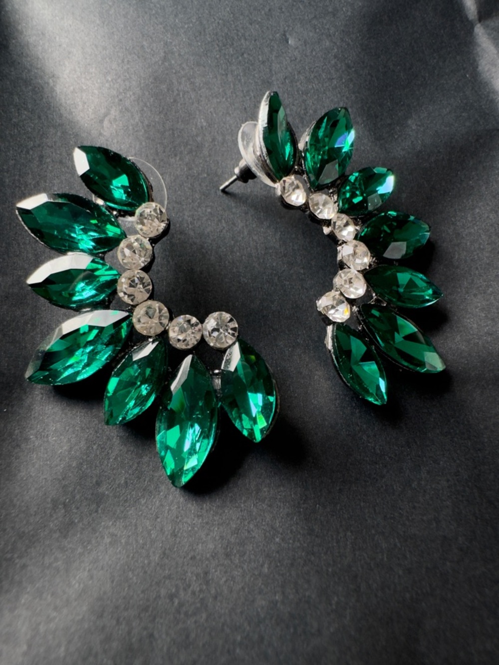 Emerald Art Deco Marquise Statement Earrings